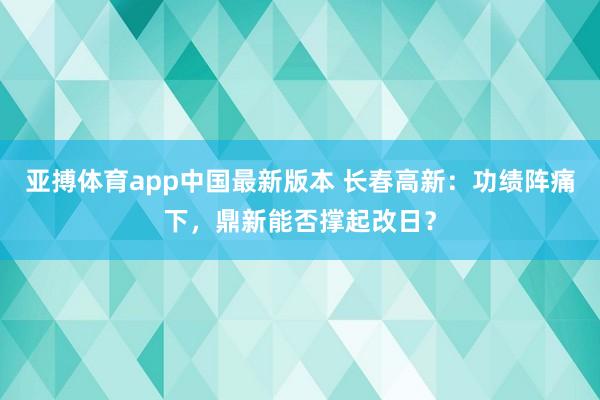 亚搏体育app中国最新版本 长春高新：功绩阵痛下，鼎新能否撑起改日？