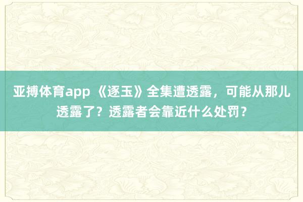 亚搏体育app 《逐玉》全集遭透露，可能从那儿透露了？透露者会靠近什么处罚？