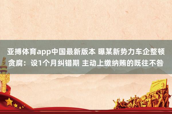 亚搏体育app中国最新版本 曝某新势力车企整顿贪腐：设1个月纠错期 主动上缴纳贿的既往不咎