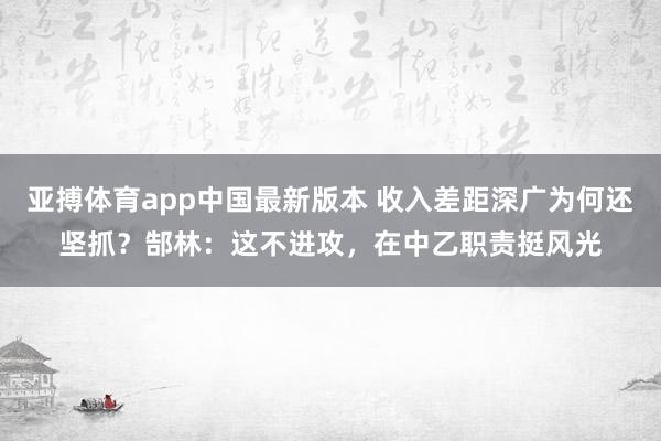 亚搏体育app中国最新版本 收入差距深广为何还坚抓？郜林：这不进攻，在中乙职责挺风光
