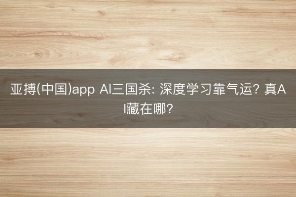 亚搏(中国)app AI三国杀: 深度学习靠气运? 真AI藏在哪?