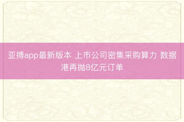 亚搏app最新版本 上市公司密集采购算力 数据港再抛8亿元订单