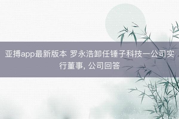 亚搏app最新版本 罗永浩卸任锤子科技一公司实行董事， 公司回答