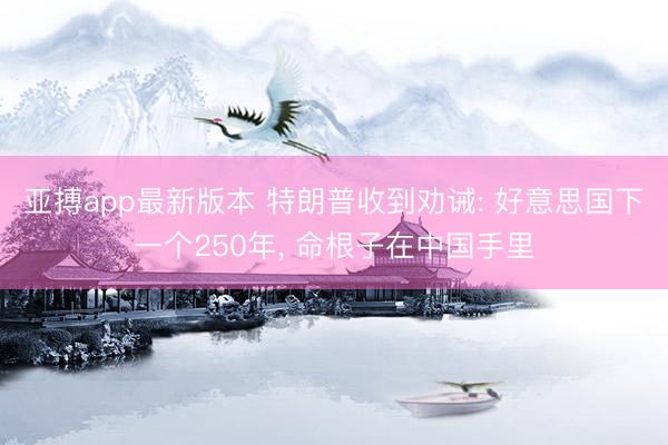 亚搏app最新版本 特朗普收到劝诫: 好意思国下一个250年, 命根子在中国手里