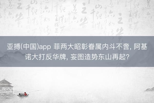 亚搏(中国)app 菲两大昭彰眷属内斗不啻， 阿基诺大打反华牌， 妄图造势东山再起?
